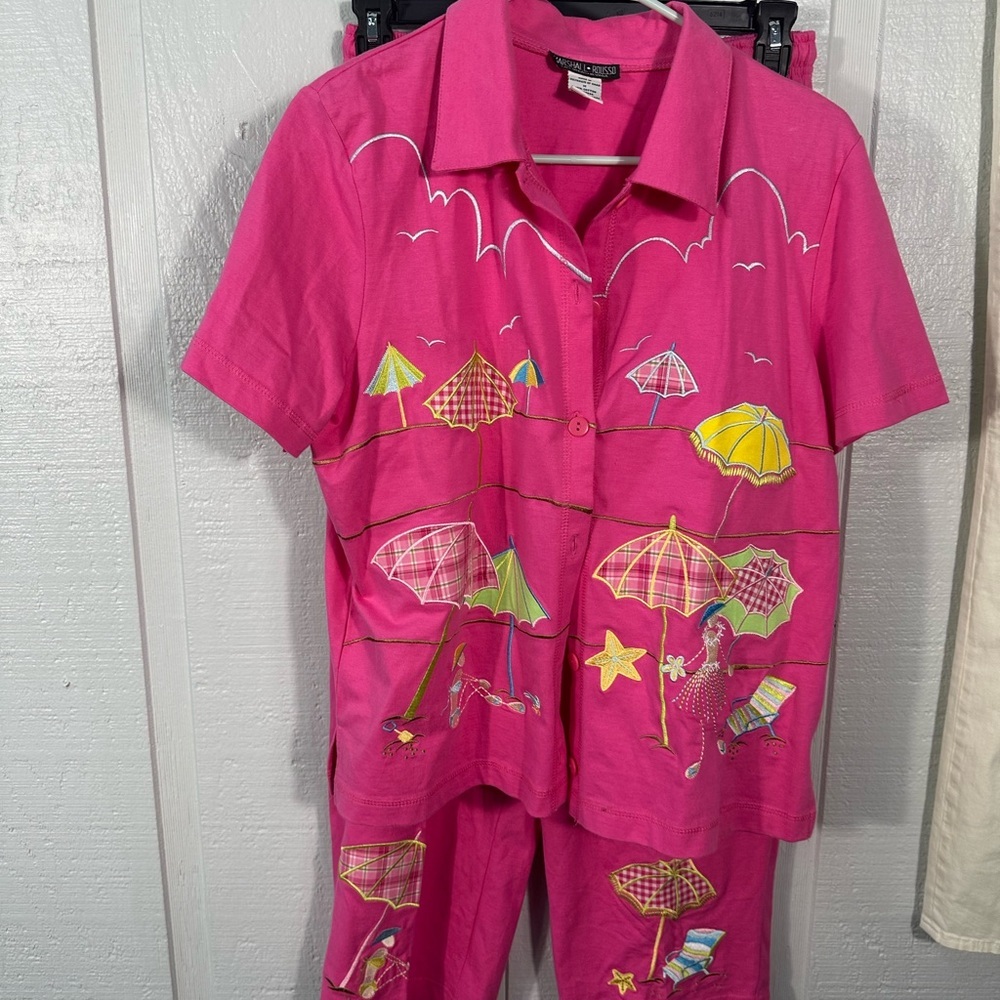 Marshall Russo  Vintage Pink Short Sleeve Capri Set Size M EUC - Picture 3 of 12
